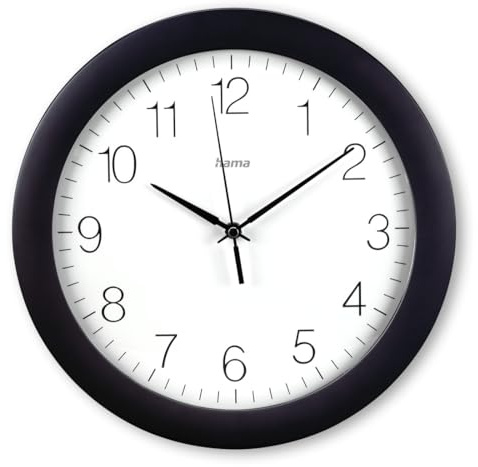 Hama DCF-Funkwanduhr Teneriffa, Ø 30 cm, Schwarz | Wanduhr schwarz, mit Stunden-, Minuten- und Sekundenzeiger, Glas Abdeckung, inkl. Batterie