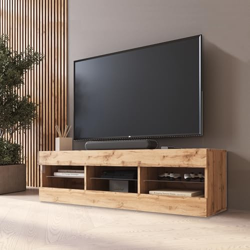 Komodee TV Schrank Tivoli Eiche/Eiche 140x40,5x35,5 cm | Komodee TV Schrank Tivoli, Wotan/Wotan, Breite 140cm x Höhe 40,5cm x Tiefe 35,5cm, ohne LED, für Wohnzimmer, Schlafzimmer
