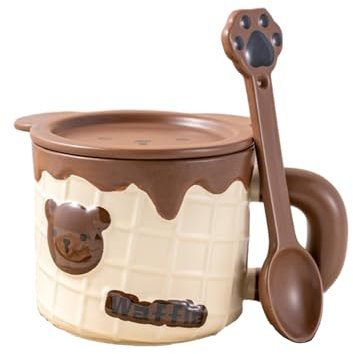 CAPIJIONG Taza de oso de alivio de 420 ml, taza de pastel de helado, color marrón