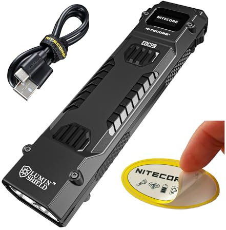 Nitecore EDC29 EDC Taktische Taschenlampe, 6500 Lumen USB-C Wiederaufladbare Schlanke Flache Form mit Spotlight Flutlicht Stroboskop-Modi Digitalanzeige Aufkleber
