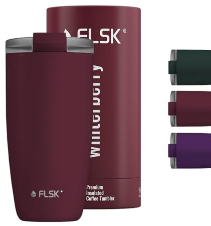 FLSK Tumbler – Premium coffee to go-Becher aus Edelstahl – 100 % auslaufsicher, BPA-frei & doppelwandig – hält 3 h heiß (winterberry, 500 ml)