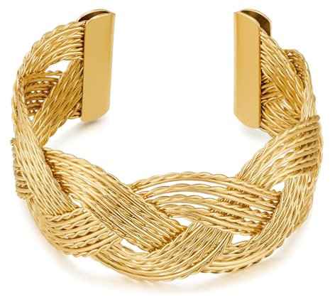 LILIE&WHITE Bracciale Dorato Donna - Bracciale Rigido Intrecciato, Design Elegante e Contemporaneo, Antiallergico e Resistente alla Scoloritura, Accessorio di Moda per Look Raffinati e Regali Speciali