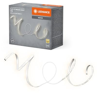 LEDVANCE TV MOOD Striscia LED con connessione USB, 2,8 W, 200 lm, luce bianca calda con 3500 K, flessibile e pieghevole, per uso interno, autoadesiva, LED non sostituibile, facile installazione