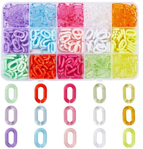 SOFPLATE 480 Stück 15 Farben Acryl Gliederketten Verbindungsringe Schmuck Oval Bunt Regenbogen Undurchsichtig Transparent Kabel Bordstein Offen Schnellverbinder Für Die Schmuckherstellung Halsketten K