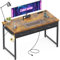Coleshome Bureau avec Tiroirs, 120x48 cm Bureaux Informatique avec Porte-Casque, Bureau Gaming avec 2 Prises de Courant et 2 Ports de Charge USB pour la Maison et Le Bureaux, Marron
