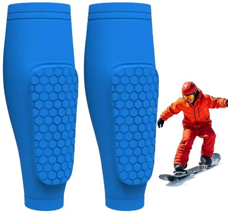 Shin Protector Ski, Ski Schienbeinpolster, Schienbeinschoner Skischuhe, Lange, Elastische Antikollisions-Leggings-Schutzhülle Mit Wabenmuster für Skifahren, Fußball (Blau, S)