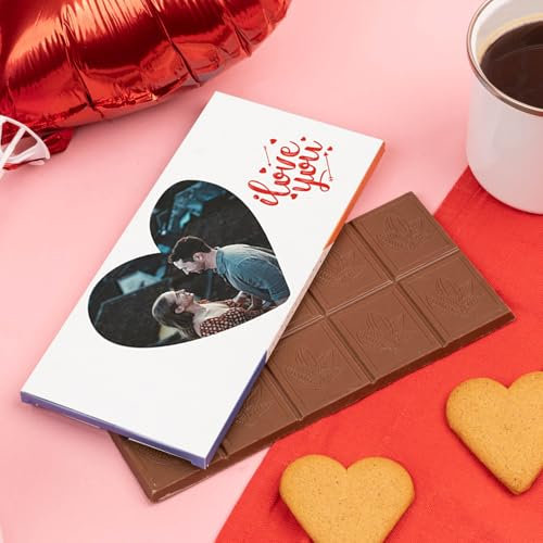 Wanapix | Individuell Gestaltete Schokoladentafel | Valentinstag Geschenke| 9,2x20 cm | 100g | Heart Foto