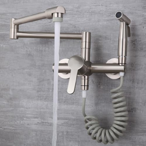 Robinet de cuisine extensible en cuivre massif avec pulvérisateur rétractable style montage mural