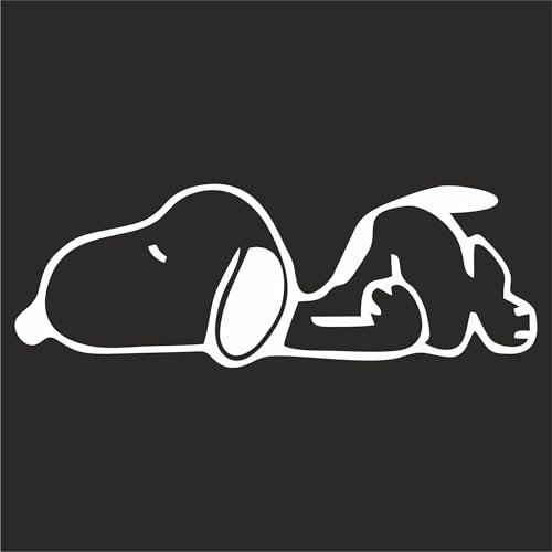 Snoopy Vinyl Stickers for Car Rear Boot, Window, Laptop, iPad, Motorcycle – Rider Design (15x15cm) and Sleepy Design (6x17cm) – Durable Laminated Decals – Black or White (White, Sleepy 6x17cm)