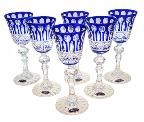 Marika Exklusiva kristalllikörglas 60 ml – handgjorda och graverade glas för likörer och sherry – set med 6 ädla glas – högkvalitativt kristallglas med unik design – kobolt