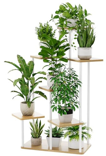 Bamworld 7 Tier Plant Stand Indoor,Large Metal Plant Shelf for Multiple Plants,Tall Tiered Flower Stand for Patio Garden Balcony Living Room Bedroom(White)