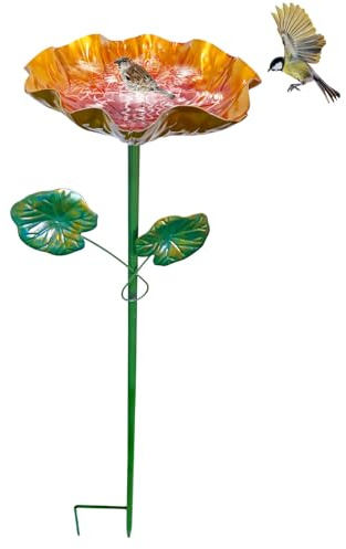 Vogeltränke Stehend Winterfest, in Form Einer Blume Aus Robustem Eisenmaterial, Multifunktional Vogelbad Insektentränke Abnehmbar Einfache Installation, Wasserschale Garten Für Vögel (B)
