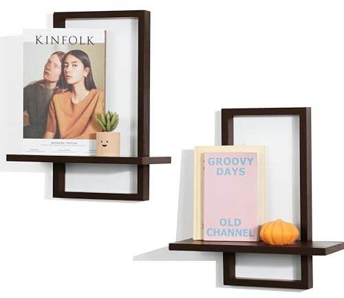 PHOENANCEE Eichenrahmen, Schweberegale für Wand, quadratisches Lagerregal für Wohnzimmer, Schlafzimmer, L+S, 2er-Set, Walnuss