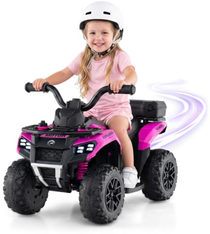 Kids Electric Ride on ATV, 6V Battery Powered Quad Bike with Spray Function, Horn, Music, LED Lights, Storage Basket (Pink)