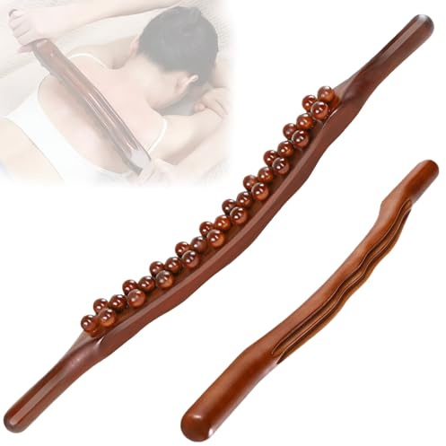 Gua Sha Wooden Therapy Stab, Faszienstab, Massagestab Holz, Guasha | Holzmassageperlen mit 31 Massageperlen, Faszienrolle Holz für Muskelentspannung Massage Nacken Rücken Bauch Beine Arme
