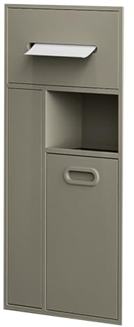 Porte-papier toilette encastré en acier inoxydable avec armoire de rangement, poubelle et porte-brosse de toilette pour hôtels et espaces publics – Finition laiton, 30 x 65 cm