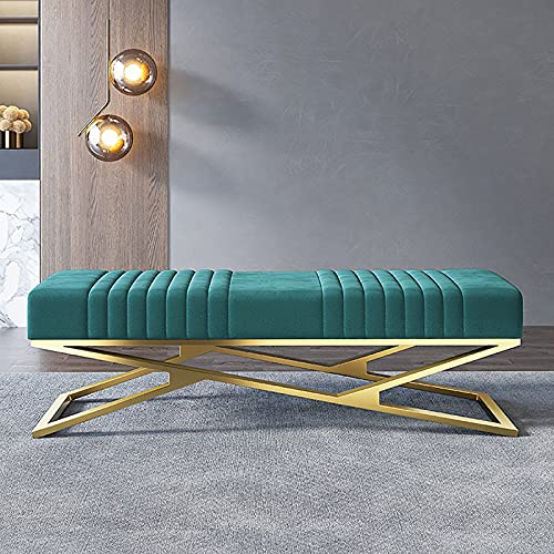 WXPGFEQ Luxuriöse, mit Samt gepolsterte Bank, Bequeme Schuhaufbewahrung für den Eingangsbereich mit goldenem Sockel, multifunktionale Akzent-Sofabank für Moderne Schlafzimmer, Blau, 70 x 3