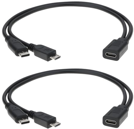The Lord of the Tools 2pcs Câbles d'extension en Y de Type C Femelle vers USB C + Micro USB Mâle de 0,3M pour Téléphones Portables Petits Ventilateurs