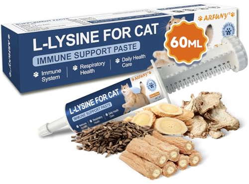 L-Lysine for Cats, for Immune System, Respiratory, Eye Function | L-Lysine Cats, Sneezing, Runny Nose, with Taurine, Omega 3, Vitamins, 60ML Chicken Flavor Paste