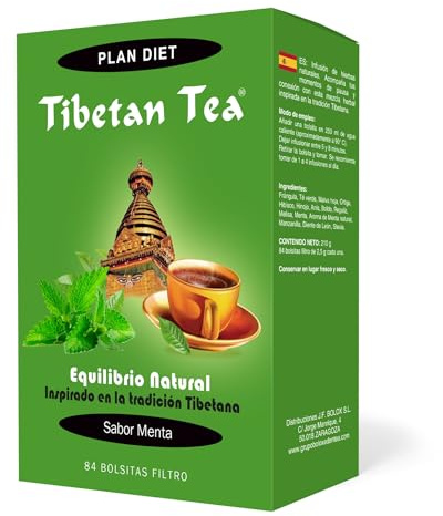 Tibetan Tea Sabor Menta - Infusión de Hierbas - 84 bolsitas. Té Verde Tibetano, Escaramujo, Laurel, Tila, Menta Poleo y Hierba Luisa