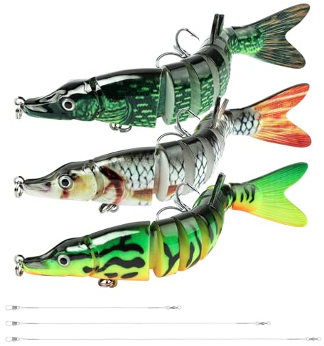 Vicloon Angelköder Crankbait, 3 Stück Multi Gelenkartigen Angel Köder Fischköder, 3D Kunstköder Wobbler, Lebensechte Angeln Köder für Süß- und Salzwasser, Hobbyangler und Profis(13CM/13.5CM)