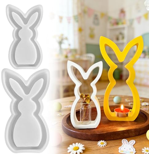 Silikonformen Gießformen Ostern Hase, 2 Stück Gießformen Silikon Ostern Frühling Silikonform Hase, Osterhase Gipsformen zum Gießen Frühling DIY Kerzenhalter Formen Silikon Gießen