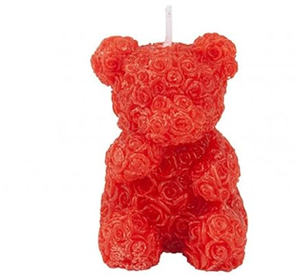 Voltico 2PK Teddy Bear Candle, Red Rose Scented Decorative Candle with Floral Detail, Wax Home Décor Gift, Romantic Accent for Bedroom or Living Room, 6.6cm