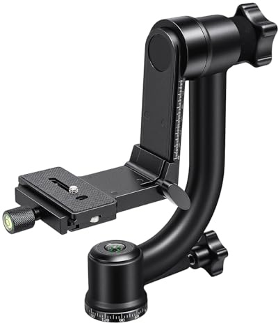 LKHDONG Gimbal - Cabezal de trípode panorámico de 360° con placa de liberación rápida y nivel de burbuja, cabezal cardán para cámaras réflex digitales, capacidad de carga 20 kg