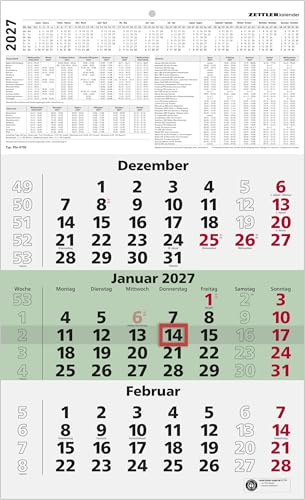 4-Monatskalender 2027: Wandkalender 30x63 cm mit 4 Monaten pro Blatt, Datumschieber, Wochenzählung, Feiertagen & Ferien ideal für Büro & Homeoffice