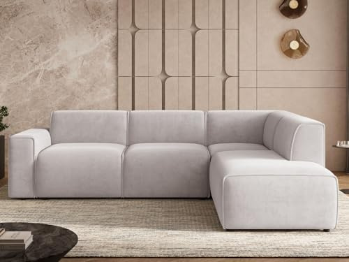 GRAINGOLD Eluno Ecksofa 292x220 cm, L-Form Sofa, Ecksofa für Wohnzimmer, Geflechtstoff, 4-Sitzer Eckcouch, Modernes Design (Grau, Rechts)