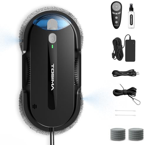 Tosima Robot limpiacristale X1 – Robot de Limpieza de Ventanas con Doble Boquilla y atomización ultrasónica de Agua, depósito de Agua de 85 ml con Ventana, Limpiador automático de Ventanas para