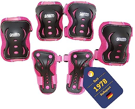 BEST SPORTING Schützer Set HQ für Kinder I Ellenbogenschoner/Handrückenschoner/Knieschoner in Größe M I hochwertiges Skater Schützer Set in Pink/Schwarz I Robustes Schonerset