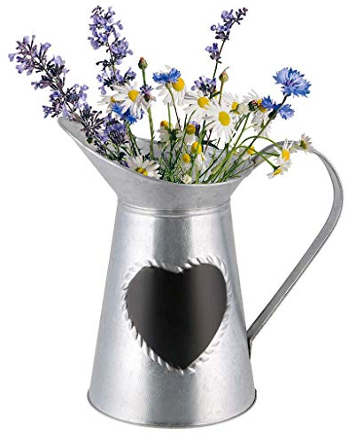 Flower Vase Pitcher Jug Vintage Style Heart Message Jug with Love Heart Front Shabby Chic Summer Home Décor Vase Gift for Her Silver
