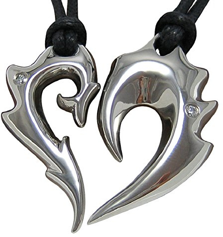 2 x partenaires Chaînes partenaire pendentif cœur Dragon + Phönix = acier inoxydable collier Homme Femme Bijoux de Kikuchi