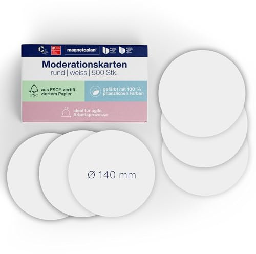 magnetoplan Moderationskarten, rund | ø 140mm | 500 Stück | Kommunikationskarten in weiß | Für Meetings und Präsentationen | FSC-zertifiziert