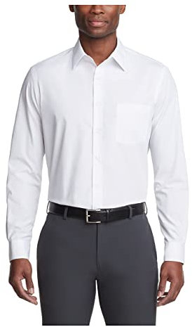 Van Heusen Men's Dress Shirt Regular Fit Poplin Solid, White, 17.5 Neck 36-37 Sleeve