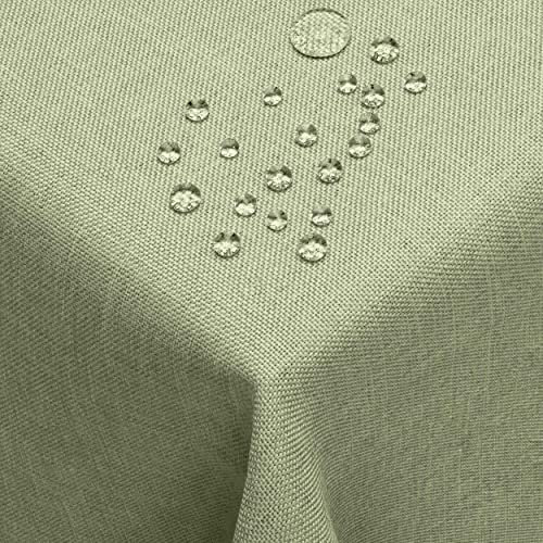 Leinen Optik Tischdecke Tischtuch Tafeldecke Leinendecke Abwaschbar Wasserabweisend Eckig 160 x 360 cm Hellgrün/Grün Fleckschutz Pflegeleicht mit Saumrand Leinentuch