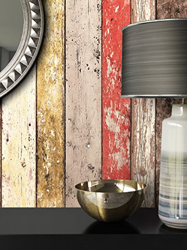 Holz-Muster-Tapete Vlies Beige Rot Braun Edel | schöne edle Tapete im Holzwand-Design | moderne 3D Optik für Wohnzimmer, Schlafzimmer oder Küche inkl. Newroom-Tapezier-Profibroschüre mit super Tipps!