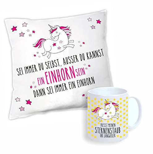 4youDesign Set Kissen + Tasse Sei Immer Du selbst, außer Du Kannst EIN Einhorn Sein - dann sei EIN Einhorn Einhorn- Geburtstagsgeschenk - originell Mädchen/für sie
