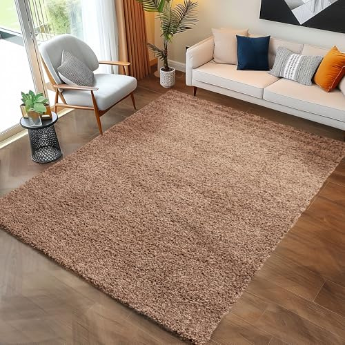 Carpettex Shaggy Hochflor Teppich 80x150 cm Mokka Weich Einfarbig