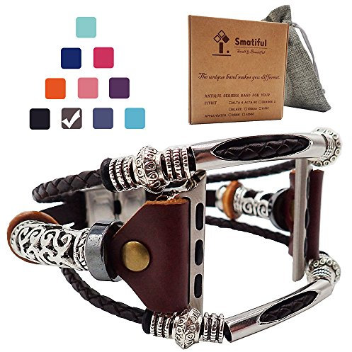 Smatiful Uhr Armband Zubehör für Damen und Herren, Verstellbar Leder Ersatz Sport Watch Band for Apple Watch 42mm(Series 1,2,3) & 44mm(Series 4,5), Braun