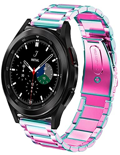 DEALELE Armband Kompatibel mit Samsung Galaxy Watch 7 / FE / 6/6 Classic / 5/5 Pro / 4/4 Classic / 3 41mm / Huawei GT3 42mm, 20mm Edelstahl Metall Ersatz Armbänd für Herren Damen, regenbogen