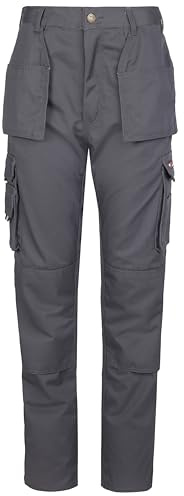 TuffStuff - Pro Work Long Trousers - 46” Waist - Grey Cargo Trousers- Work Trousers For Men - Triple Stitched Seams - Features Knee Pad Pockets - Mens Work Trousers