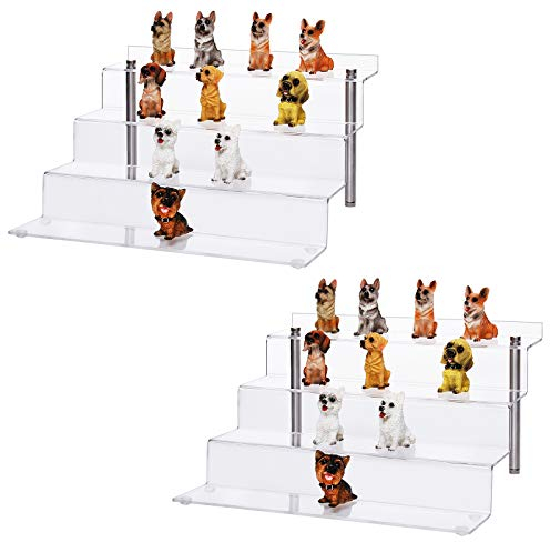 CECOLIC Clear Display Stand Acrylic Display Risers Shelf 4-Step Cupcake Dessert Stand Perfume Organiser Rack Action Figures Display Shelves for Desktop - 30 x 27.5 x 16.5 cm (Large-2 Pack)