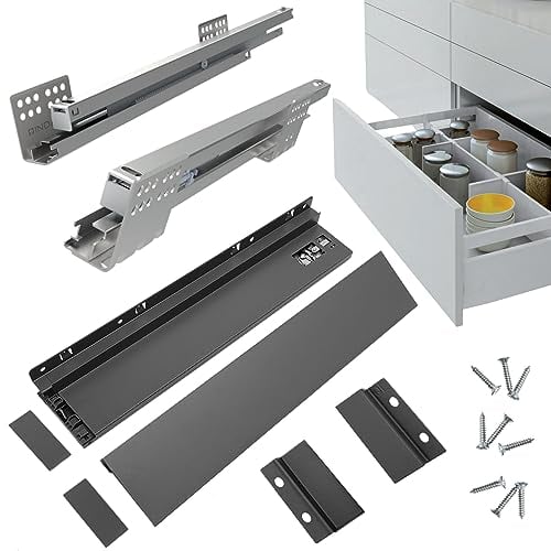 INDAUX Cajón en kit de extracción total para ambiente, dormitorio, baño, cocina, oficina – Nuevo diseño Slim, carga 40 kg, guías sincronizadas (H 88 mm – P 300 mm)