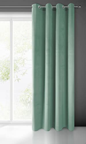 Eurofirany PIERRE Samt Vorhang mit Ösen -1 Stk. Velvet Einfarbig Gardine 200g/m², Samtvorhang für Wohnzimmer Schlafzimmer, 140x250 cm, Türkis