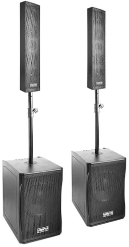Vonyx VX1200 2.2 PA Lautsprecher Set, Aktiv Musikanlage, 1500 Watt, 2X 12 Subwoofer, 2X Säulen-Topteil, für DJs, Gigs und Events, schwarz