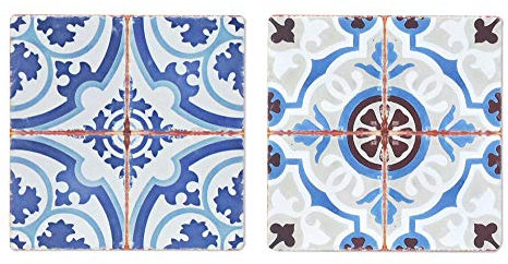 Set 2 Dessous de Plat Rétro 2, Motifs Carreaux de ciment, L 16 cm
