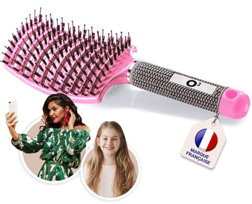 Brosse à Cheveux Démélant en Poils de sanglier [ ROSE – NE TIRE PAS ] 100% Narurel, Professionnelle et Anti-Case – Pour démêler en douceur ! (1, Rose Foncée)