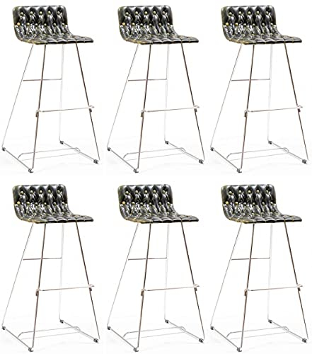 Casa Padrino Luxus Barstuhl Set Schwarz/Gold/Silber 37 x 33 x H. 90 cm - Moderne Barstühle mit Kunstleder - Garten Gastronomie Bar Möbel